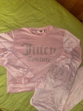Juicy Couture Light Pink Velour Rhinestone Logo Tracksuit Set